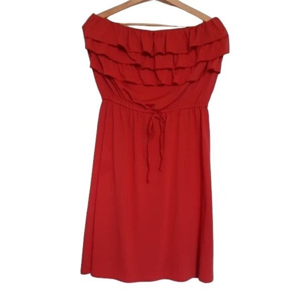 New cute summer dress strapless ruffles drawstring waist coral size large. - Picture 3 of 7
